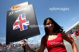 Grid girl, Lewis Hamilton (GBR), McLaren Mercedes  10.06.2012. Formula 1 World Championship, Rd 7, Canadian Grand Prix, Montreal, Canada, Race Day