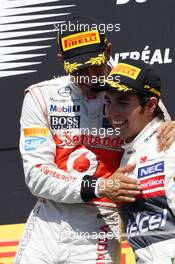 The podium (L to R): Race winner Lewis Hamilton (GBR) McLaren with Sergio Perez (MEX) Sauber. 10.06.2012. Formula 1 World Championship, Rd 7, Canadian Grand Prix, Montreal, Canada, Race Day