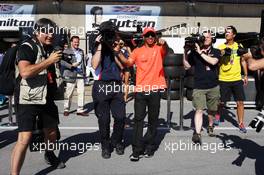 Lewis Hamilton (GBR) McLaren guides the Sky F1 cameraman. 10.06.2012. Formula 1 World Championship, Rd 7, Canadian Grand Prix, Montreal, Canada, Race Day