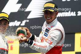 Race winner Lewis Hamilton (GBR) McLaren celebrates on the podium. 10.06.2012. Formula 1 World Championship, Rd 7, Canadian Grand Prix, Montreal, Canada, Race Day