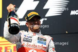 Race winner Lewis Hamilton (GBR) McLaren celebrates on the podium. 10.06.2012. Formula 1 World Championship, Rd 7, Canadian Grand Prix, Montreal, Canada, Race Day