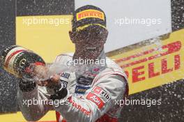 Race winner Lewis Hamilton (GBR) McLaren celebrates on the podium. 10.06.2012. Formula 1 World Championship, Rd 7, Canadian Grand Prix, Montreal, Canada, Race Day