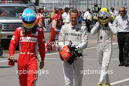 Fernando Alonso (ESP), Scuderia Ferrari with Michael Schumacher (GER), Mercedes AMG Petronas and Nico Rosberg (GER), Mercedes AMG Petronas  09.06.2012. Formula 1 World Championship, Rd 7, Canadian Grand Prix, Montreal, Canada, Qualifying Day