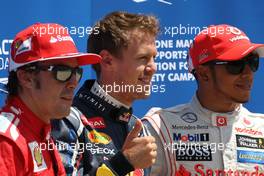 Fernando Alonso (ESP), Scuderia Ferrari, Sebastian Vettel (GER), Red Bull Racing and Lewis Hamilton (GBR), McLaren Mercedes 09.06.2012. Formula 1 World Championship, Rd 7, Canadian Grand Prix, Montreal, Canada, Qualifying Day