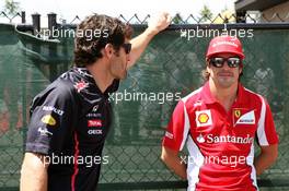 (L to R): Mark Webber (AUS) Red Bull Racing with Fernando Alonso (ESP) Ferrari. 10.06.2012. Formula 1 World Championship, Rd 7, Canadian Grand Prix, Montreal, Canada, Race Day