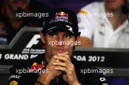 Mark Webber (AUS) Red Bull Racing in the FIA Press Conference. 07.06.2012. Formula 1 World Championship, Rd 7, Canadian Grand Prix, Montreal, Canada, Preparation Day