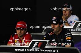 (L to R): Felipe Massa (BRA) Ferrari; Mark Webber (AUS) Red Bull Racing and Sergio Perez (MEX) Sauber in the FIA Press Conference. 07.06.2012. Formula 1 World Championship, Rd 7, Canadian Grand Prix, Montreal, Canada, Preparation Day