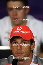 Jenson Button (GBR) McLaren and Paul di Resta (GBR) Sahara Force India F1 in the FIA Press Conference. 07.06.2012. Formula 1 World Championship, Rd 7, Canadian Grand Prix, Montreal, Canada, Preparation Day