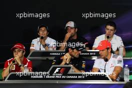 The FIA Press Conference (from back row (L to R)): Sergio Perez (MEX) Sauber; Jean-Eric Vergne (FRA) Scuderia Toro Rosso; Paul di Resta (GBR) Sahara Force India F1; Felipe Massa (BRA) Ferrari; Mark Webber (AUS) Red Bull Racing; Jenson Button (GBR) McLaren. 07.06.2012. Formula 1 World Championship, Rd 7, Canadian Grand Prix, Montreal, Canada, Preparation Day