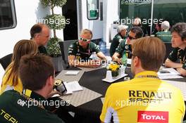 Heikki Kovalainen (FIN) Caterham at a team meeting. 07.06.2012. Formula 1 World Championship, Rd 7, Canadian Grand Prix, Montreal, Canada, Preparation Day