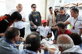 Lewis Hamilton (GBR) McLaren wi twiththe media. 07.06.2012. Formula 1 World Championship, Rd 7, Canadian Grand Prix, Montreal, Canada, Preparation Day