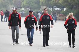 (L to R): Charles Pic (FRA) Marussia F1 Team with team mate Timo Glock (GER) Marussia F1 Team and Maria De Villota (ESP) Marussia F1 Team Test Driver (Right). 13.04.2012. Formula 1 World Championship, Rd 3, Chinese Grand Prix, Shanghai, China, Practice Day