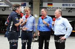 (L to R): Christian Horner (GBR) Red Bull Racing Team Principal with Simon Lazenby (GBR) Sky Sports F1 TV Presenter; Martin Brundle (GBR) Sky Sports Commentator and Johnny Herbert (GBR) Sky Sports. 15.04.2012. Formula 1 World Championship, Rd 3, Chinese Grand Prix, Shanghai, China, Race Day