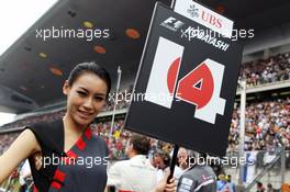 Grid girl for Kamui Kobayashi (JPN) Sauber. 15.04.2012. Formula 1 World Championship, Rd 3, Chinese Grand Prix, Shanghai, China, Race Day