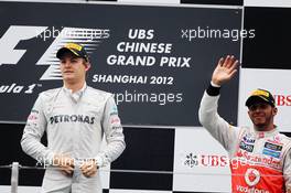 The podium (L to R): race winner Nico Rosberg (GER) Mercedes AMG F1 with third placed Lewis Hamilton (GBR) McLaren. 15.04.2012. Formula 1 World Championship, Rd 3, Chinese Grand Prix, Shanghai, China, Race Day