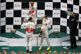 Jenson Button (GBR), McLaren Mercedes, Nico Rosberg (GER), Mercedes GP, Lewis Hamilton (GBR), McLaren Mercedes and Norbert Haug (GER), Mercedes, Motorsport chief  15.04.2012. Formula 1 World Championship, Rd 3, Chinese Grand Prix, Shanghai, China, Race Day