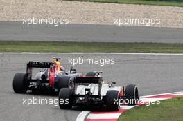 (L to R): Mark Webber (AUS) Red Bull Racing RB8 leads Lewis Hamilton (GBR) McLaren MP4/27. 15.04.2012. Formula 1 World Championship, Rd 3, Chinese Grand Prix, Shanghai, China, Race Day