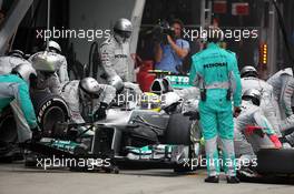 Race winner Nico Rosberg (GER) Mercedes AMG F1 W03 makes a pit stop. 15.04.2012. Formula 1 World Championship, Rd 3, Chinese Grand Prix, Shanghai, China, Race Day