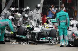 Nico Rosberg (GER) Mercedes AMG F1 W03 makes a pit stop. 15.04.2012. Formula 1 World Championship, Rd 3, Chinese Grand Prix, Shanghai, China, Race Day