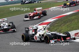 Sergio Perez (MEX) Sauber C31 leads team mate Kamui Kobayashi (JPN) Sauber C31. 15.04.2012. Formula 1 World Championship, Rd 3, Chinese Grand Prix, Shanghai, China, Race Day