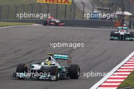 Race winner Nico Rosberg (GER) Mercedes AMG F1 W03 leads team mate Michael Schumacher (GER) Mercedes AMG F1 W03. 15.04.2012. Formula 1 World Championship, Rd 3, Chinese Grand Prix, Shanghai, China, Race Day