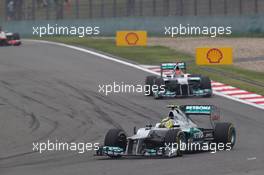 Race winner Nico Rosberg (GER) Mercedes AMG F1 W03 leads team mate Michael Schumacher (GER) Mercedes AMG F1 W03. 15.04.2012. Formula 1 World Championship, Rd 3, Chinese Grand Prix, Shanghai, China, Race Day