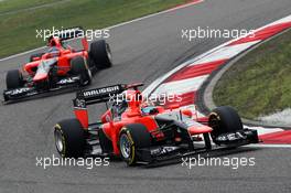 Timo Glock (GER) Marussia F1 Team MR01 leads team mate Charles Pic (FRA) Marussia F1 Team MR01. 15.04.2012. Formula 1 World Championship, Rd 3, Chinese Grand Prix, Shanghai, China, Race Day