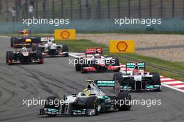 Race winner Nico Rosberg (GER) Mercedes AMG F1 W03 leads Michael Schumacher (GER) Mercedes AMG F1 W03. 15.04.2012. Formula 1 World Championship, Rd 3, Chinese Grand Prix, Shanghai, China, Race Day