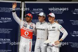 Qualifying parc ferme top three (L to R): Lewis Hamilton (GBR) McLaren, second; Nico Rosberg (GER) Mercedes AMG F1, pole position; Michael Schumacher (GER) Mercedes AMG F1, third. 14.04.2012. Formula 1 World Championship, Rd 3, Chinese Grand Prix, Shanghai, China, Qualifying Day