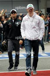 (L to R): Nico Rosberg (GER) Mercedes AMG F1 with Nico Hulkenberg (GER) Sahara Force India F1 on the drivers parade. 15.04.2012. Formula 1 World Championship, Rd 3, Chinese Grand Prix, Shanghai, China, Race Day