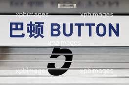Garage sign for Jenson Button (GBR) McLaren. 12.04.2012. Formula 1 World Championship, Rd 3, Chinese Grand Prix, Shanghai, China, Preparation Day