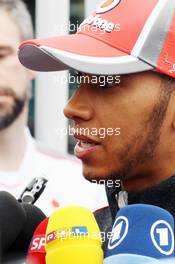 Lewis Hamilton (GBR) McLaren with the media. 12.04.2012. Formula 1 World Championship, Rd 3, Chinese Grand Prix, Shanghai, China, Preparation Day