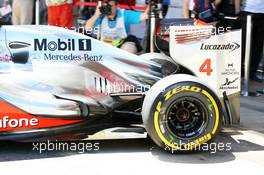 Lewis Hamilton (GBR) McLaren MP4/27  exhaust and rear suspension detail. 11.05.2012. Formula 1 World Championship, Rd 5, Spanish Grand Prix, Barcelona, Spain, Practice Day