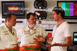 Adrian Sutil (GER) (Right) with former Sahara Force India F1 Team colleagues. 11.05.2012. Formula 1 World Championship, Rd 5, Spanish Grand Prix, Barcelona, Spain, Practice Day