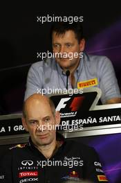 Adrian Newey (GBR) Red Bull Racing Chief Technical Officer and Paul Hembery (GBR) Pirelli Motorsport Director in the FIA Press Conference. 11.05.2012. Formula 1 World Championship, Rd 5, Spanish Grand Prix, Barcelona, Spain, Practice Day