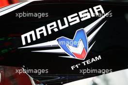 Marussia F1 Team logo. 11.05.2012. Formula 1 World Championship, Rd 5, Spanish Grand Prix, Barcelona, Spain, Practice Day