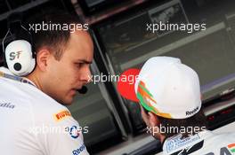 (L to R): Gianpiero Lambiase (ITA) Sahara Force India F1 Engineer with Jules Bianchi (FRA) Sahara Force India F1 Team Third Driver. 11.05.2012. Formula 1 World Championship, Rd 5, Spanish Grand Prix, Barcelona, Spain, Practice Day