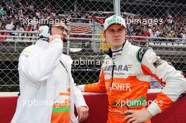 (L to R): Bradley Joyce (GBR) Sahara Force India F1 Race Engineer on the grid with Nico Hulkenberg (GER) Sahara Force India F1. 10.05.2012. Formula 1 World Championship, Rd 5, Spanish Grand Prix, Barcelona, Spain, Race Day