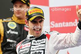 Race winner Pastor Maldonado (VEN) Williams celebrates on the podium. 10.05.2012. Formula 1 World Championship, Rd 5, Spanish Grand Prix, Barcelona, Spain, Race Day