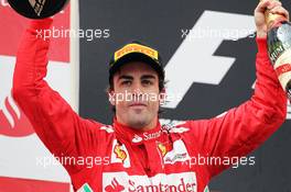 Fernando Alonso (ESP) Ferrari celebrates his second position on the podium. 10.05.2012. Formula 1 World Championship, Rd 5, Spanish Grand Prix, Barcelona, Spain, Race Day