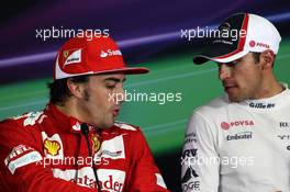 The FIA Press Conference (L to R): Fernando Alonso (ESP) Ferrari, second; Pastor Maldonado (VEN) Williams, race winner. 10.05.2012. Formula 1 World Championship, Rd 5, Spanish Grand Prix, Barcelona, Spain, Race Day