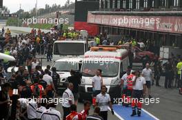 Ambulances tend to the scene after a post race fire in the Williams pit garage. 10.05.2012. Formula 1 World Championship, Rd 5, Spanish Grand Prix, Barcelona, Spain, Race Day