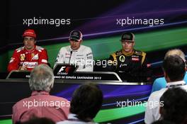 The FIA Press Conference (L to R): Fernando Alonso (ESP) Ferrari, second; Pastor Maldonado (VEN) Williams, race winner; Kimi Raikkonen (FIN) Lotus F1 Team, third. 10.05.2012. Formula 1 World Championship, Rd 5, Spanish Grand Prix, Barcelona, Spain, Race Day