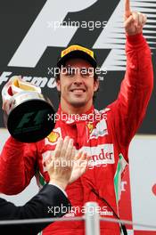 Fernando Alonso (ESP) Ferrari celebrates his second position on the podium. 10.05.2012. Formula 1 World Championship, Rd 5, Spanish Grand Prix, Barcelona, Spain, Race Day