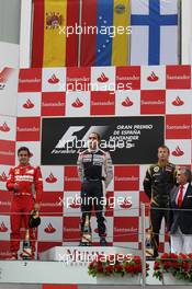 podium and results, 1st place Pastor Maldonado (VEN), Williams F1 Team with 2nd place Fernando Alonso (ESP), Scuderia Ferrari and 3rd place Kimi Raikkonen, Lotus Renault F1 Team  13.05.2012. Formula 1 World Championship, Rd 5, Spanish Grand Prix, Barcelona, Spain, Race Day