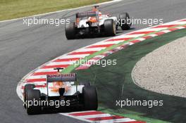 Paul di Resta (GBR) Sahara Force India VJM05 leads Nico Hulkenberg (GER) Sahara Force India F1 VJM05. 10.05.2012. Formula 1 World Championship, Rd 5, Spanish Grand Prix, Barcelona, Spain, Race Day