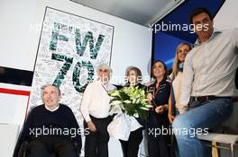 (L to R): Frank Williams (GBR) Williams Team Owner celebrates his 70th birthday with Bernie Ecclestone (GBR) CEO Formula One Group (FOM); his wife Virginia Williams (GBR); Claire Williams (GBR) Williams Press Officer. 12.05.2012. Formula 1 World Championship, Rd 5, Spanish Grand Prix, Barcelona, Spain, Qualifying Day