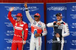 Qualifying top three (L to R): Fernando Alonso (ESP) Ferrari, third; Lewis Hamilton (GBR) McLaren, pole position; Pastor Maldonado (VEN) Williams, second. 12.05.2012. Formula 1 World Championship, Rd 5, Spanish Grand Prix, Barcelona, Spain, Qualifying Day