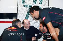 Frank Williams (GBR) Williams Team Owner celebrates his 70th birthday with Franz Tost (AUT) Scuderia Toro Rosso Team Principal (Left) Daniel Ricciardo (AUS) Scuderia Toro Rosso and Jean-Eric Vergne (FRA) Scuderia Toro Rosso. 12.05.2012. Formula 1 World Championship, Rd 5, Spanish Grand Prix, Barcelona, Spain, Qualifying Day