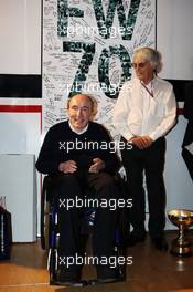 (L to R): Frank Williams (GBR) Williams Team Owner celebrates his 70th birthday with Bernie Ecclestone (GBR) CEO Formula One Group (FOM). 12.05.2012. Formula 1 World Championship, Rd 5, Spanish Grand Prix, Barcelona, Spain, Qualifying Day